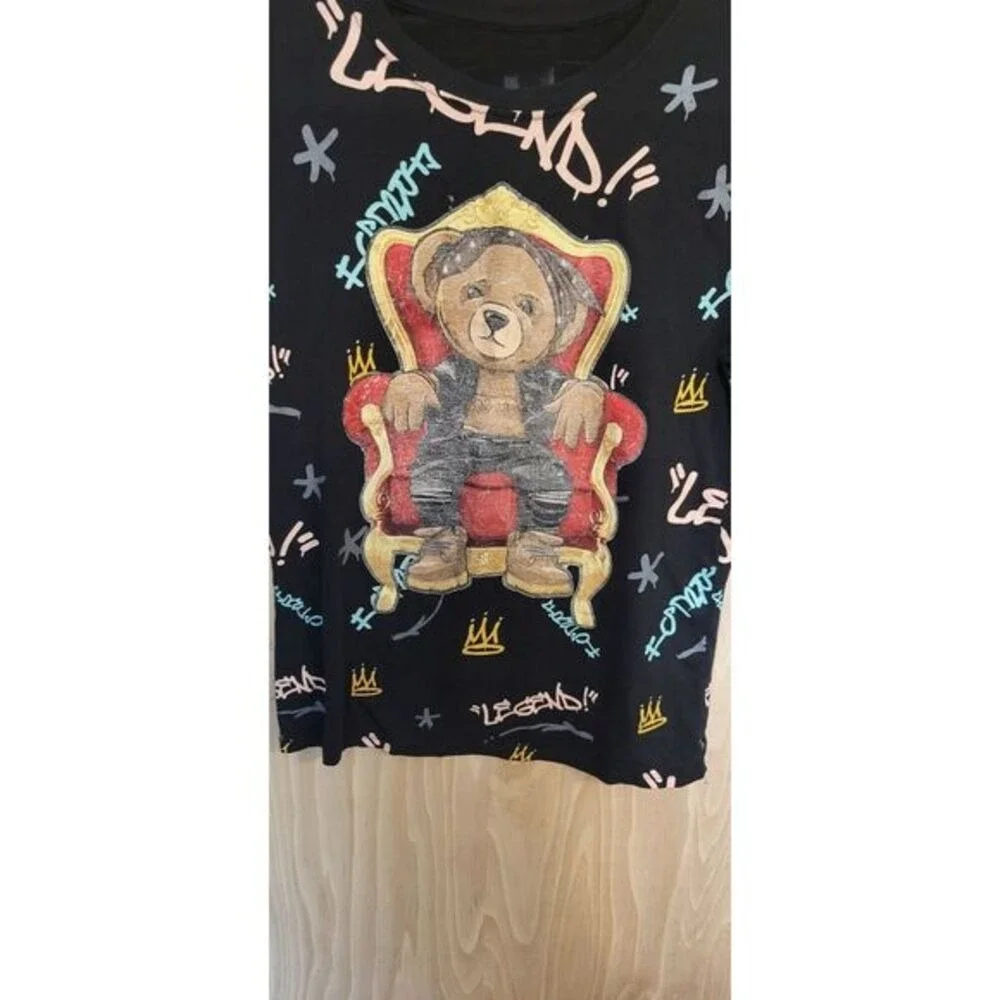 Hustle Gang Boys XL Black Legend Teddy‎ Bear Throne Long Sleeve Graphic Tee